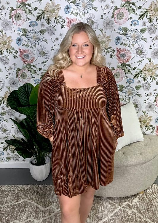 Brown Velvet Babydoll Dress WS RTS