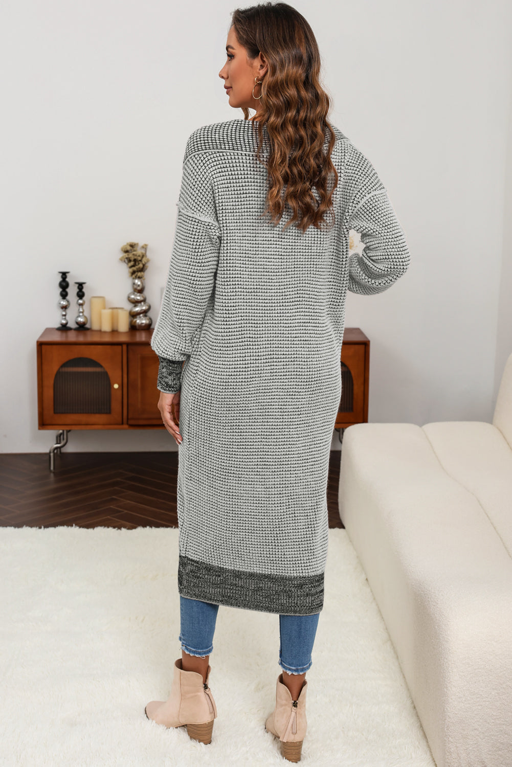 Gray Textured Knit Pocketed Duster Cardigan RTS