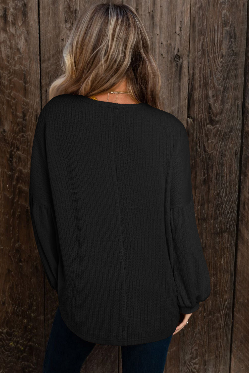 Puffy Long Sleeve Knit Top Black RTS