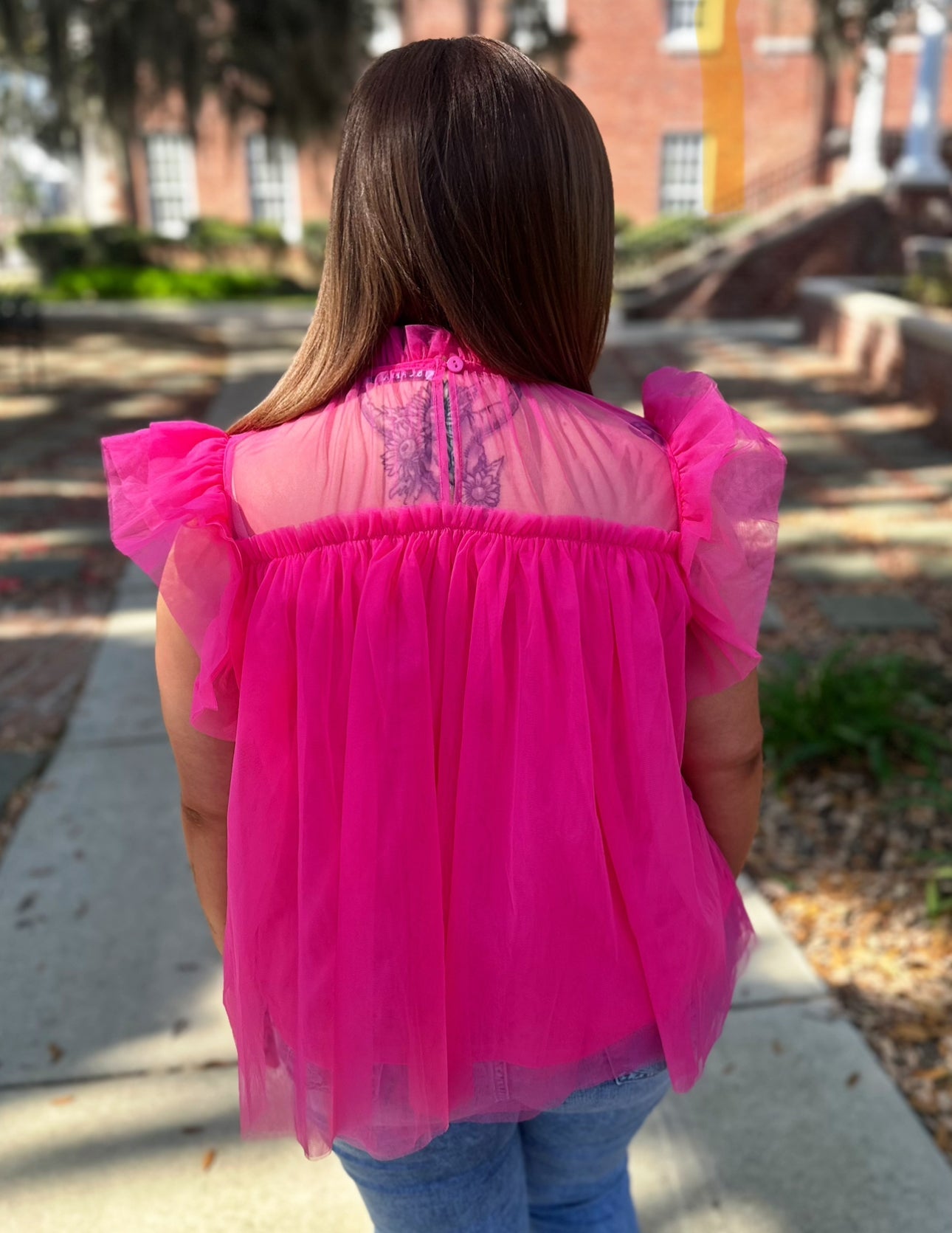 Pink Tulle Ruffle Top April.