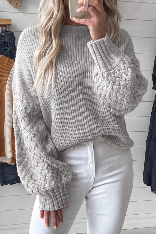 Gray Cable Knit Sleeve Sweater WS RTS