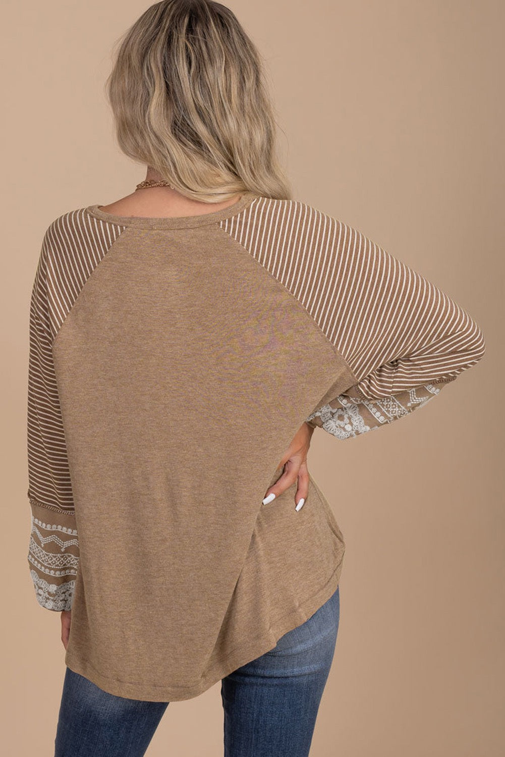 Beige Patchwork Long Sleeve Top RTS