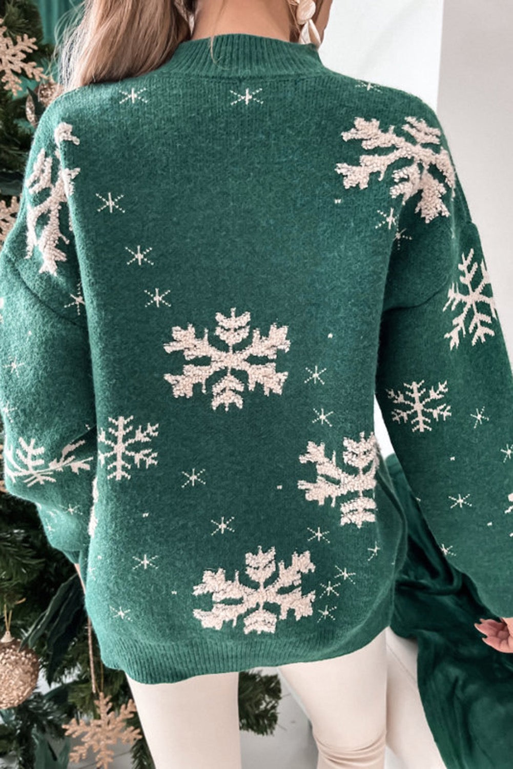 Blackish Green Snowflake Mock Neck Sweater RTS