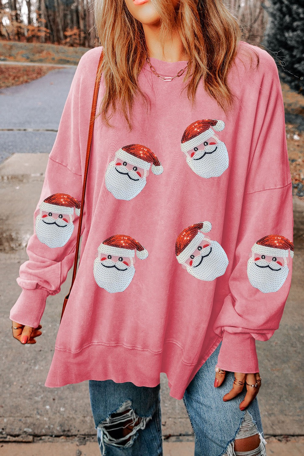 Pink Sequin Santa Split Sweatshirt RTS