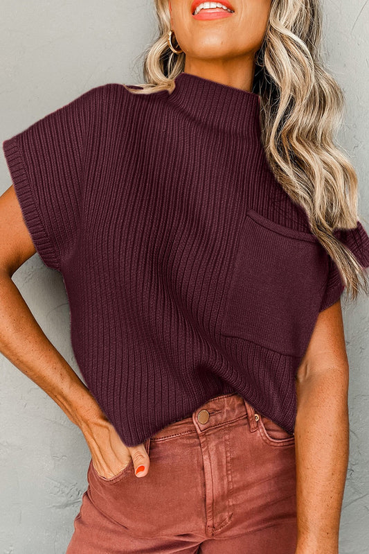 Mineral Red Ribbed Knit Short Sleeve Sweater RTS