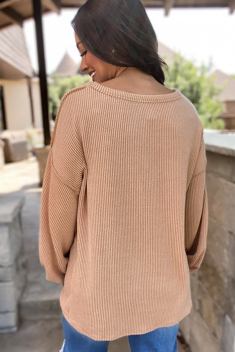 Beige Colorblock Corded Sweater RTS