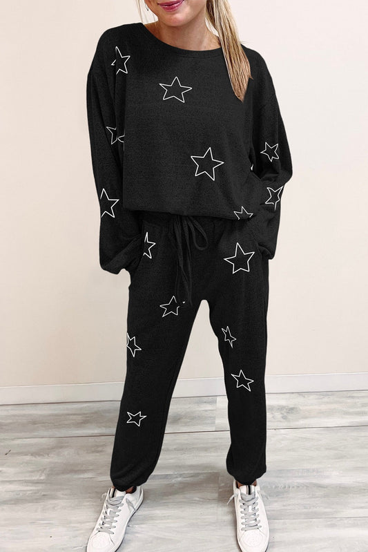 Black Stars Long Sleeve Lounge Set RTS