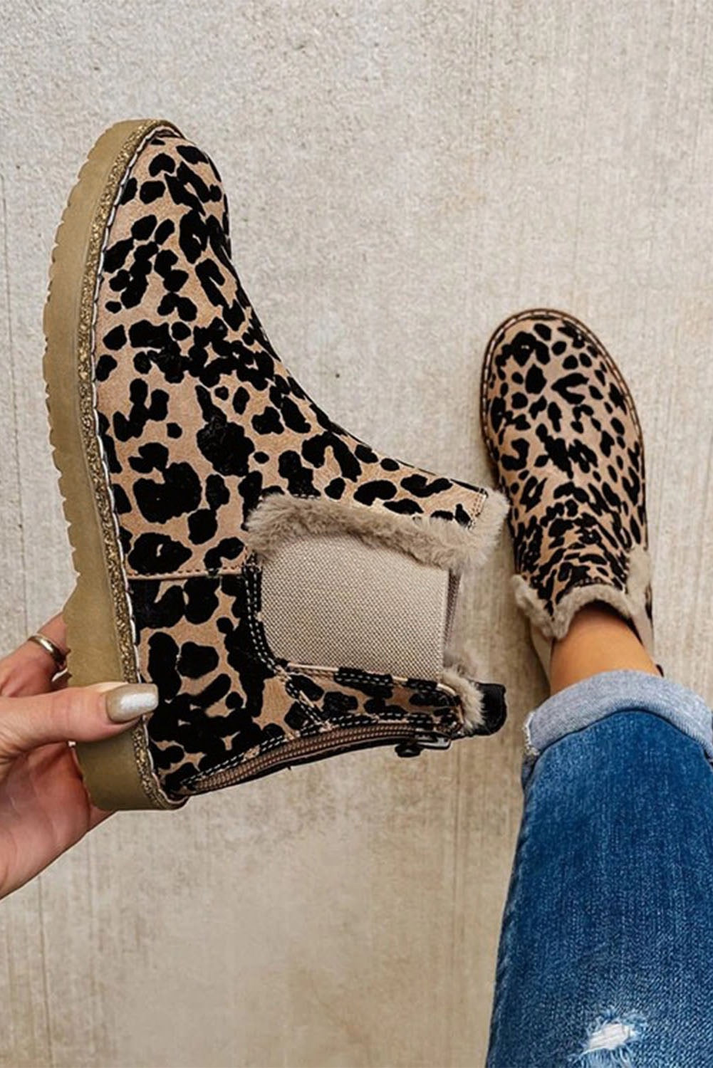 Leopard Zip Up Fleece Lined Boots RTS