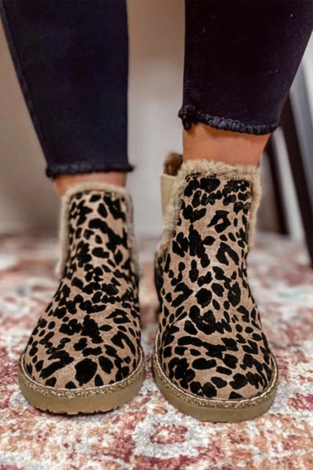 Leopard Zip Up Fleece Lined Boots RTS