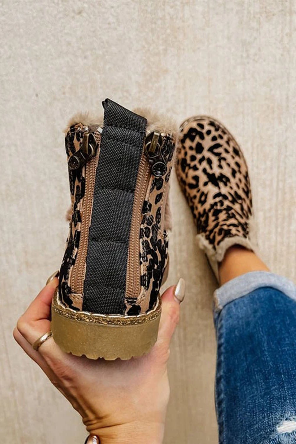 Leopard Zip Up Fleece Lined Boots RTS