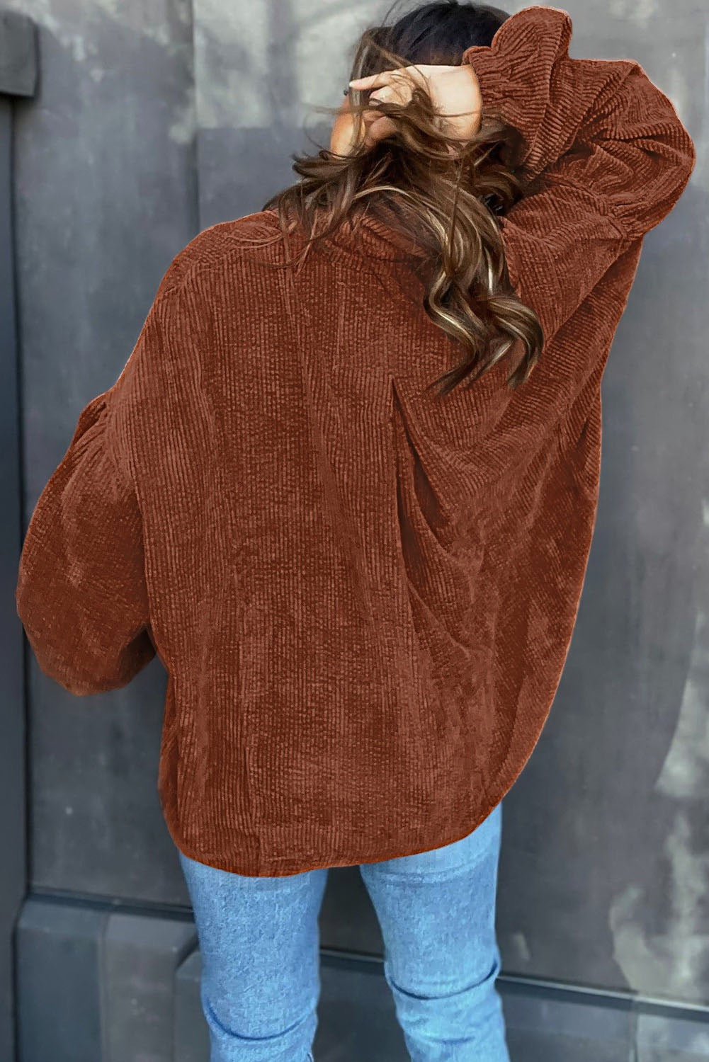 Coffee Corduroy Puff Sleeve Top RTS