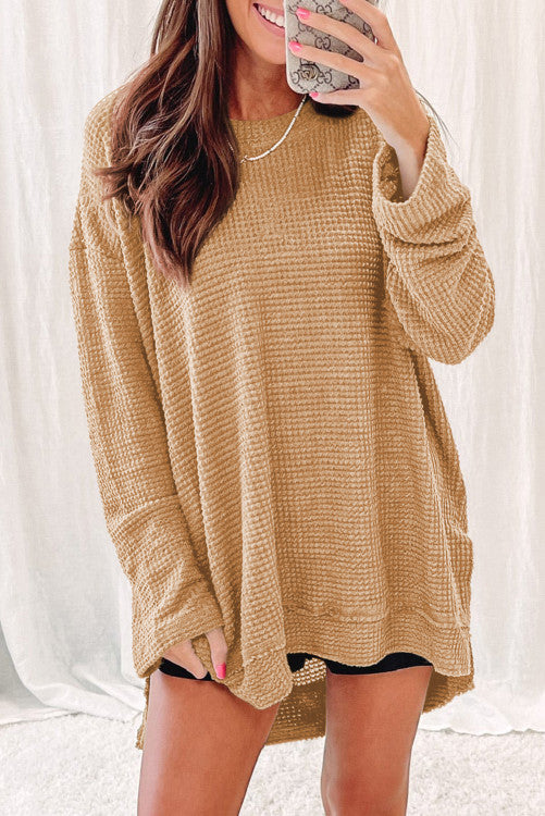 Khaki Waffle Knit Oversized Top WS RTS