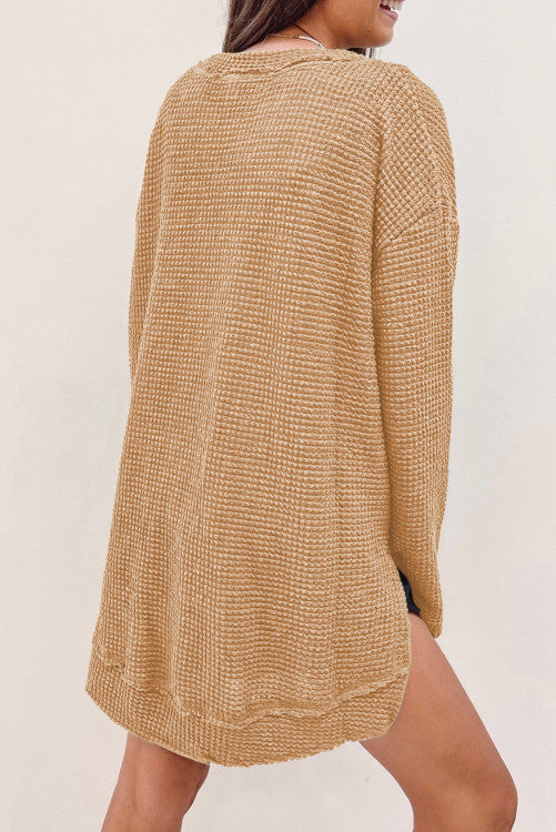 Khaki Waffle Knit Oversized Top WS RTS