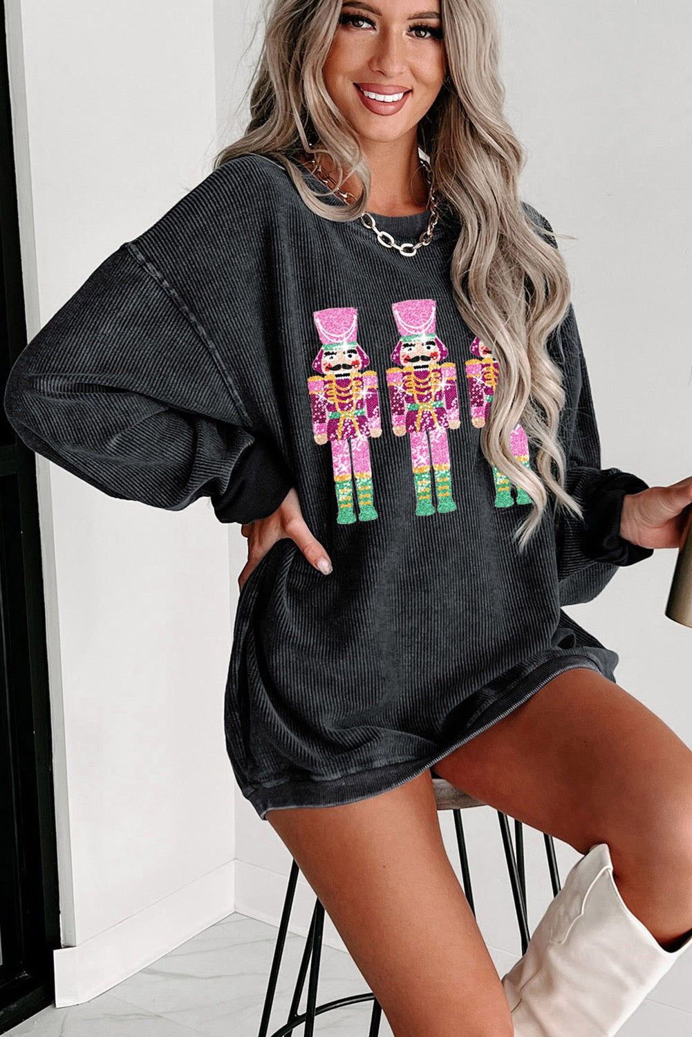 Black Christmas Neon Nutcracker Corded Sweatshirt RTS