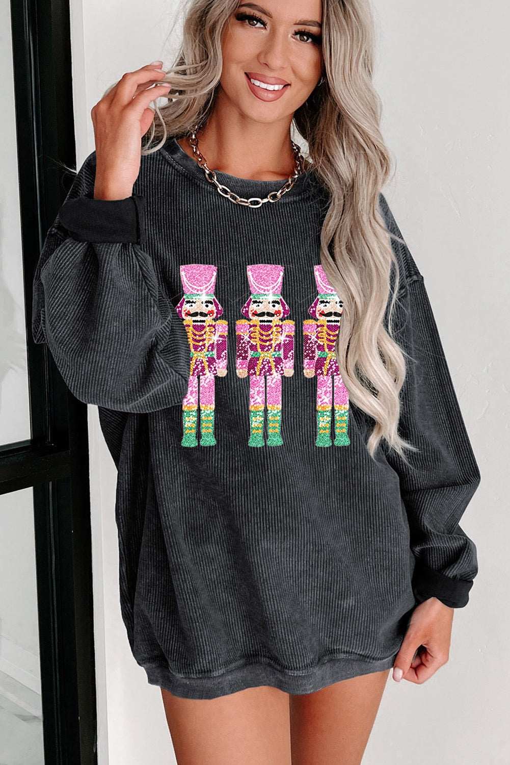 Black Christmas Neon Nutcracker Corded Sweatshirt RTS