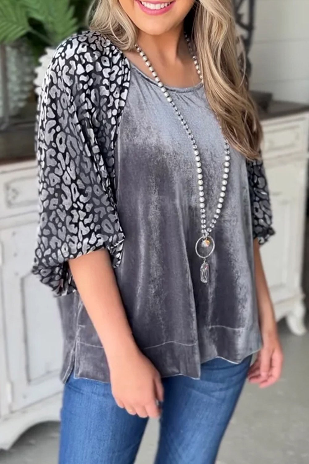 Grey Velvet Blouse RTS