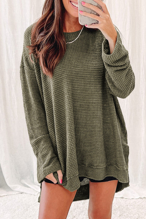 Green Waffle Knit Oversized Top WS RTS