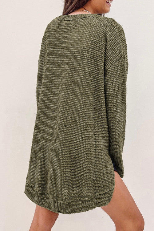 Green Waffle Knit Oversized Top WS RTS