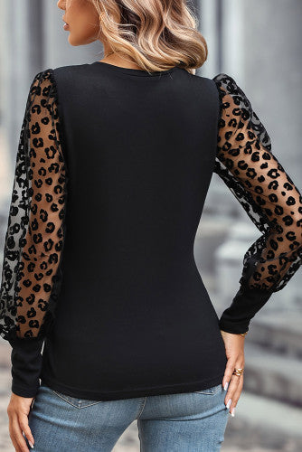 Leopard Mesh Puff Sleeve Top WS RTS