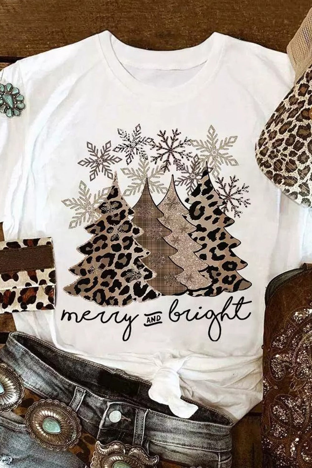 White Leopard Christmas Tree Design Shirt RTS