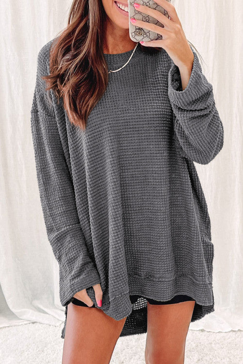 Gray Waffle Knit Oversized Top RTS