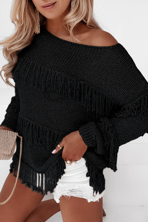 Black Tassel Knit Sweater WS RTS