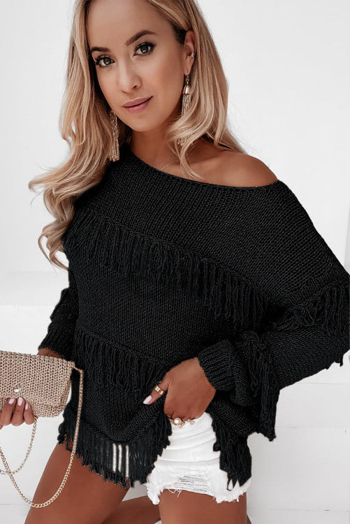 Black Tassel Knit Sweater WS RTS