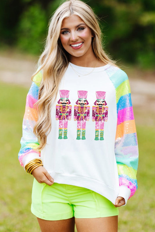 Sequin Color Block Sleeve Nutcracker Shirt RTS