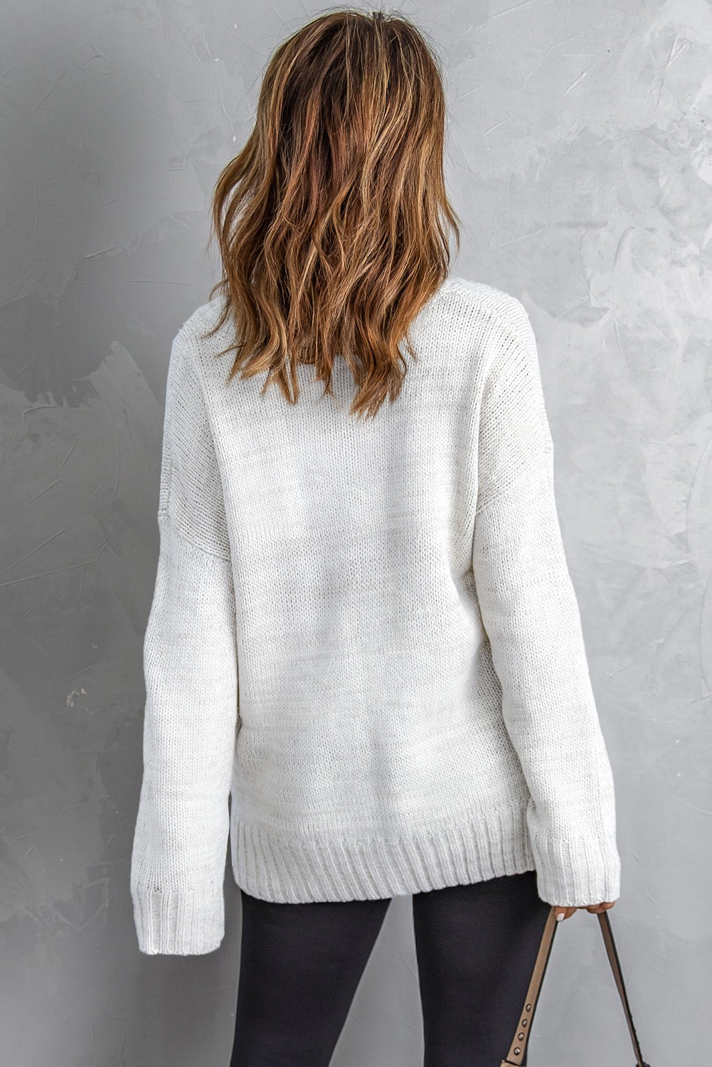 White V-Neck Knitted Sweater RTS