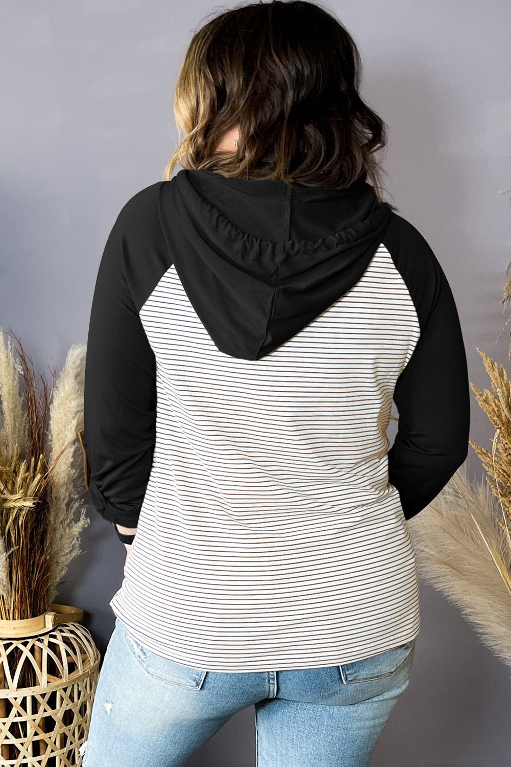 Plus Size Black Striped Hoodie RTS