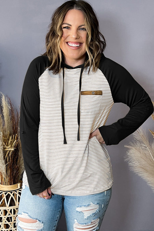 Plus Size Black Striped Hoodie RTS