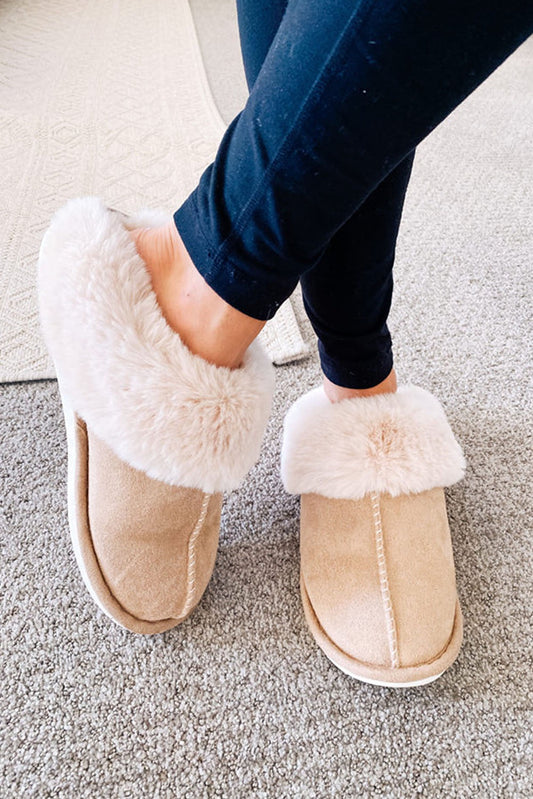 Khaki Faux Suede Plush Lined Slippers Nov.