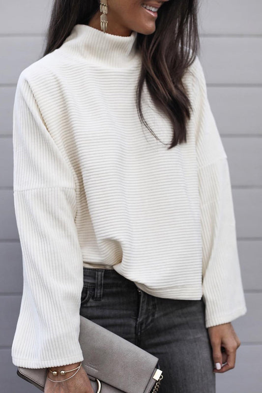 White Ribbed High Neck Top RTS