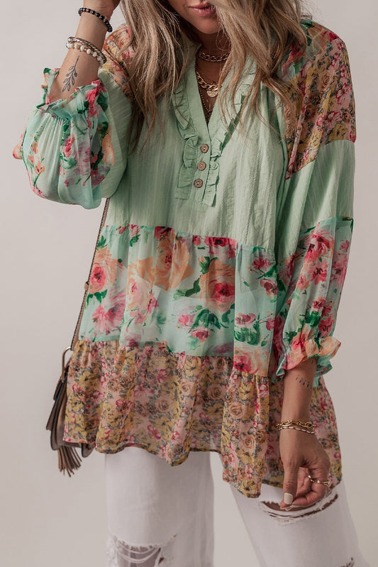 Green Floral Patchwork Top RTS