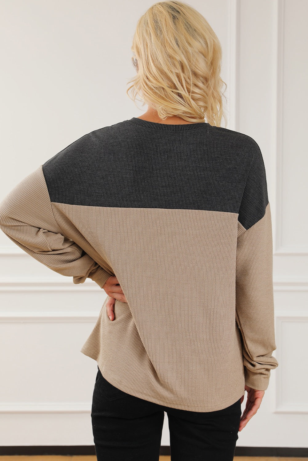 Grey Color Block Corded Top RTS