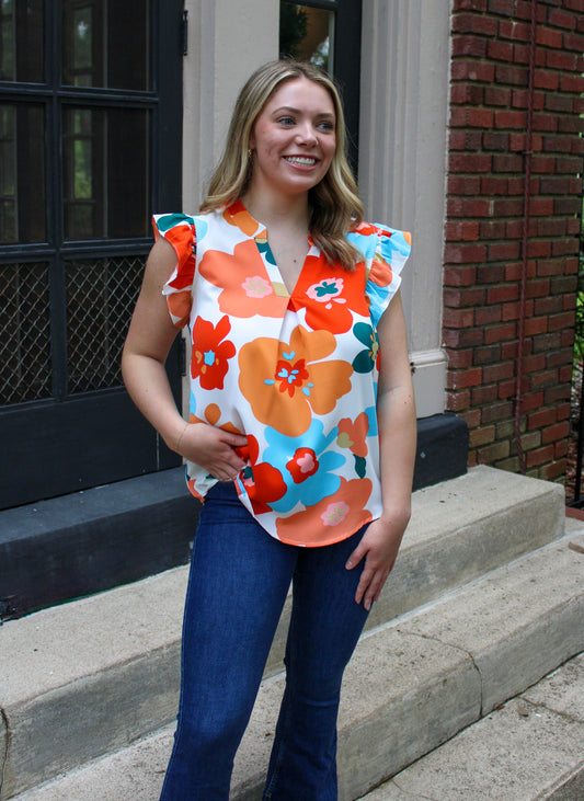 Orange Floral Blouse RTS