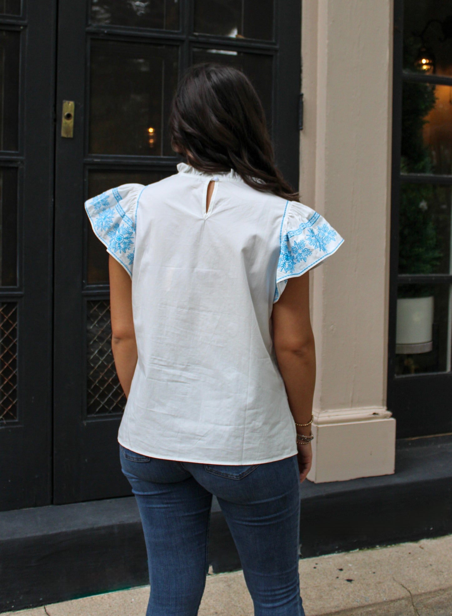 Embroidered Ruffle Top May.