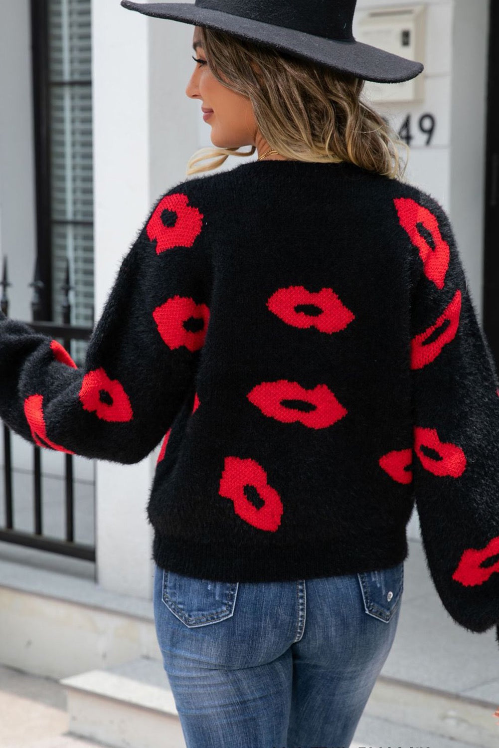 Black Fuzzy Kisses Sweater RTS