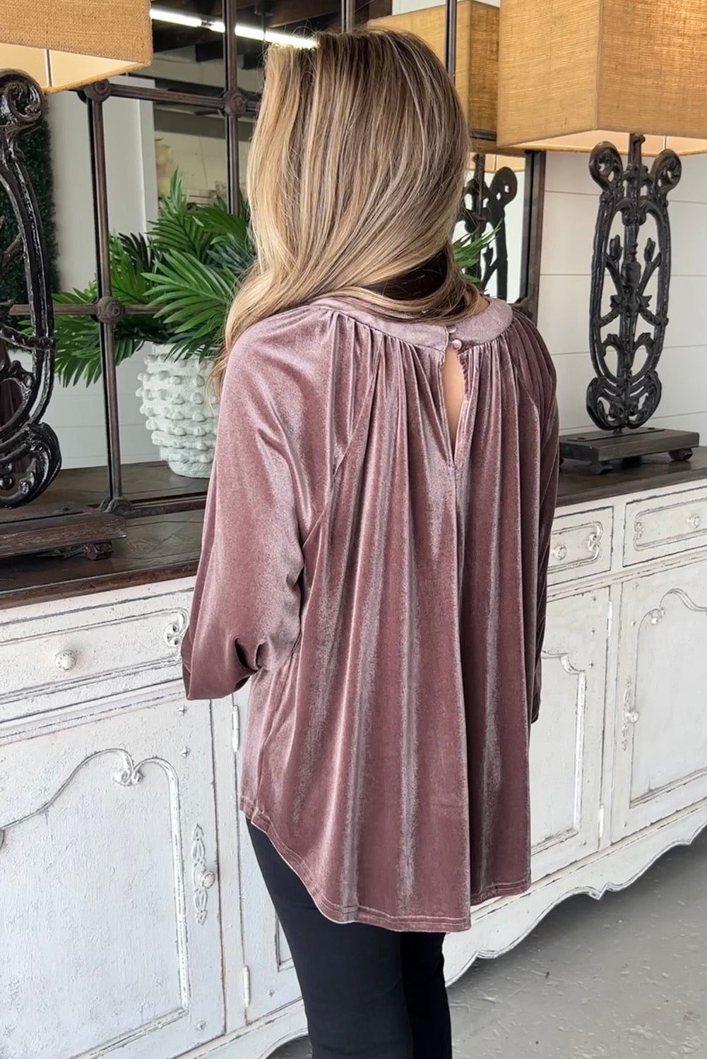 Button Keyhole Velvet Top RTS