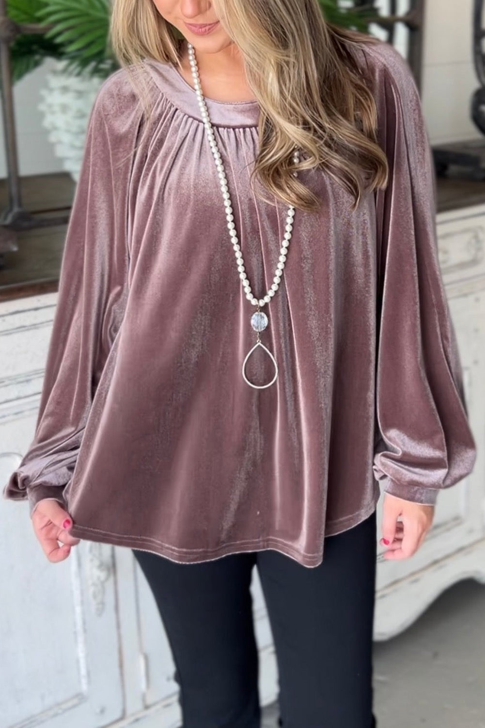 Button Keyhole Velvet Top RTS