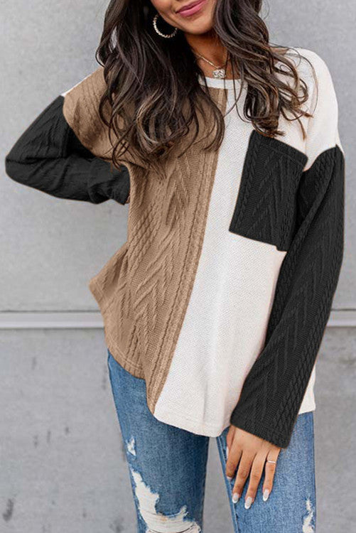 Black Long Sleeve Colorblock Top WS RTS