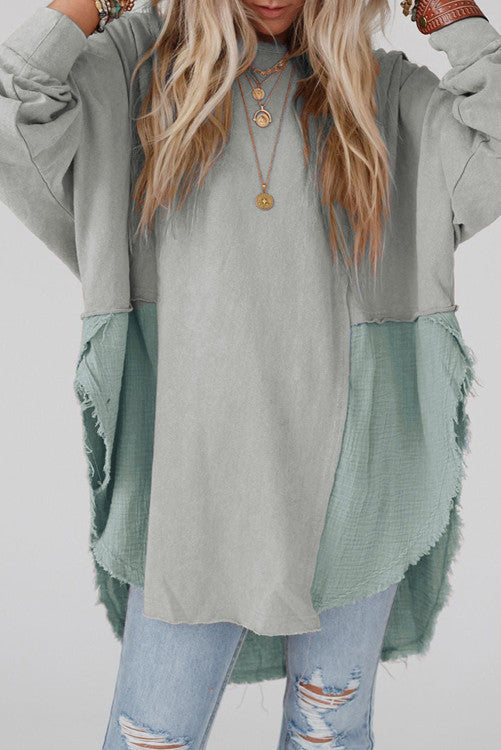 Grey Raw Hem Oversized Top WS RTS