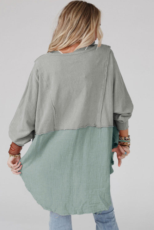 Grey Raw Hem Oversized Top WS RTS