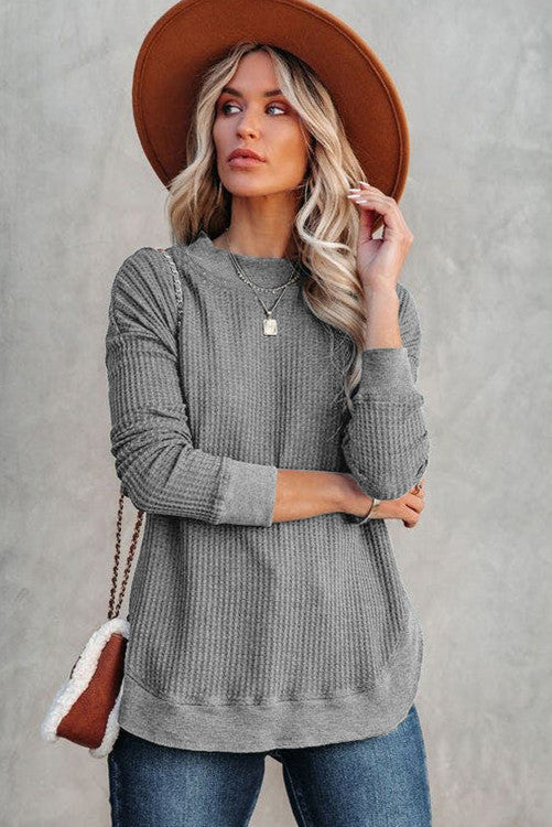 Gray Waffle Knit Top WS RTS