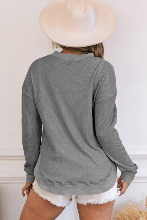 Gray Waffle Knit Top WS RTS