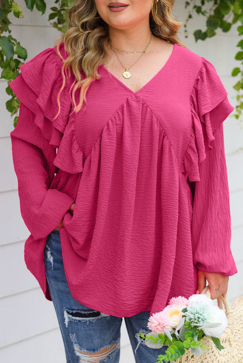 Pink Ruffled Plus Size Top WS RTS