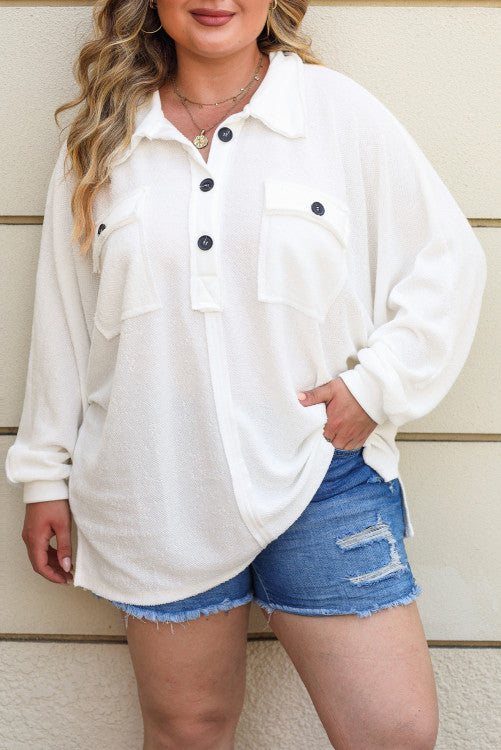 White Plus Size Henley Top WS RTS