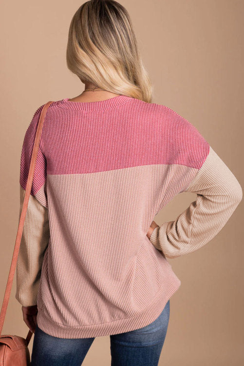 Pink Color Block Ribbed Top WS RTS