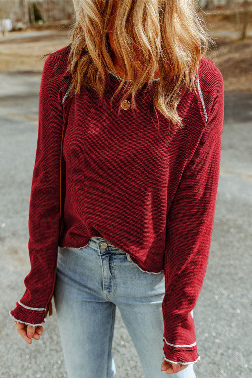 Red Textured Long Sleeve Top WS RTS