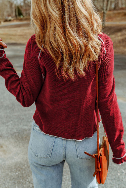 Red Textured Long Sleeve Top WS RTS